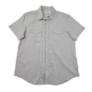 Calvin Klein Two Pocket Shirt Men's L Grey & White Checked Short Sleeve EUC LN